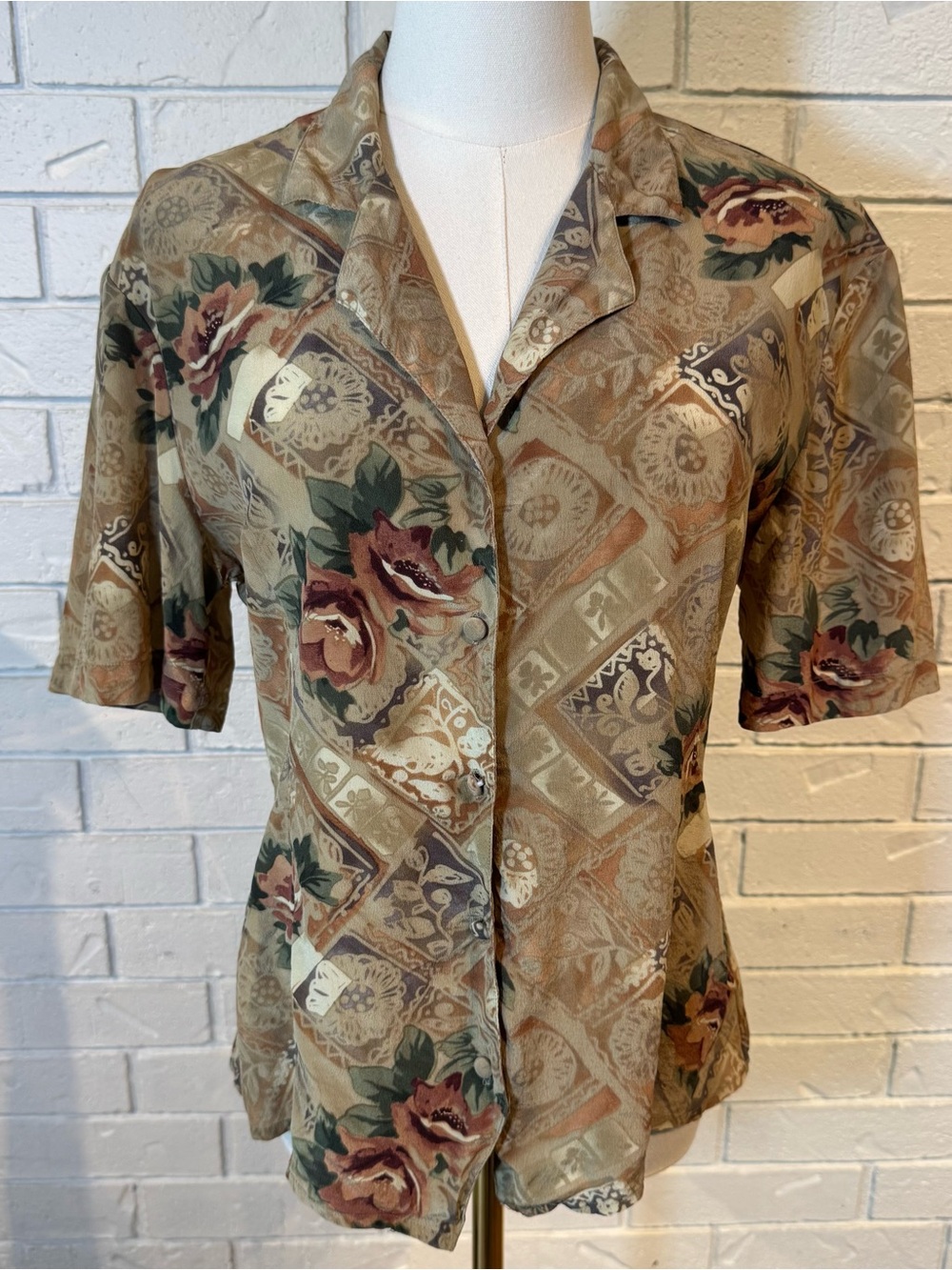 Vintage 80s 90s Tess 100% Silk Blouse Shirt Womens 8